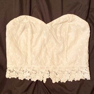 White Eyelet Strapless Crop Top